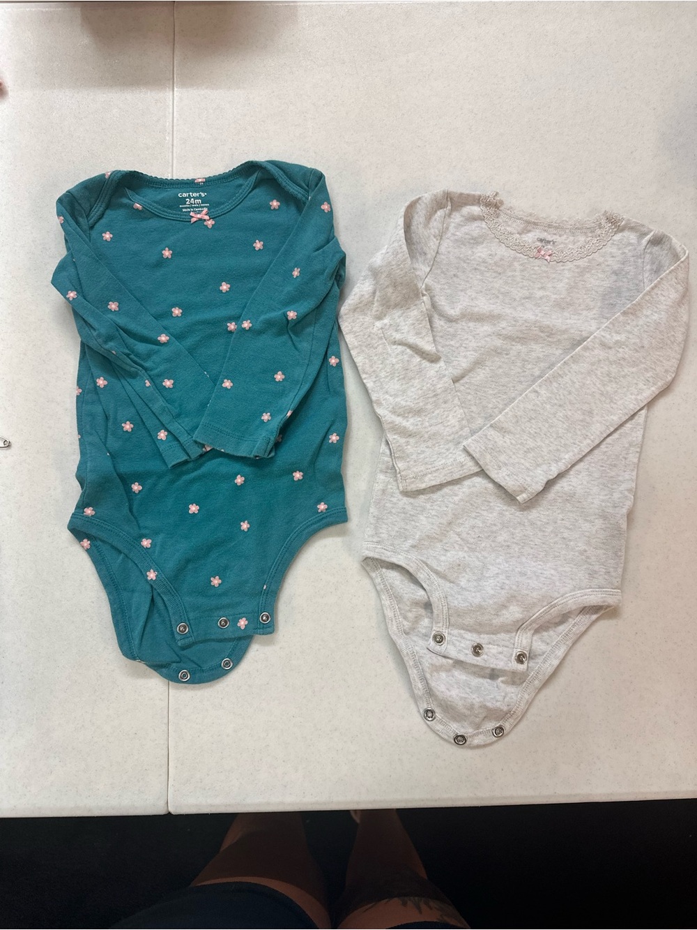 Carter's Teal Floral and Light Gray Long-Sleeve One-Piece Bodysuits